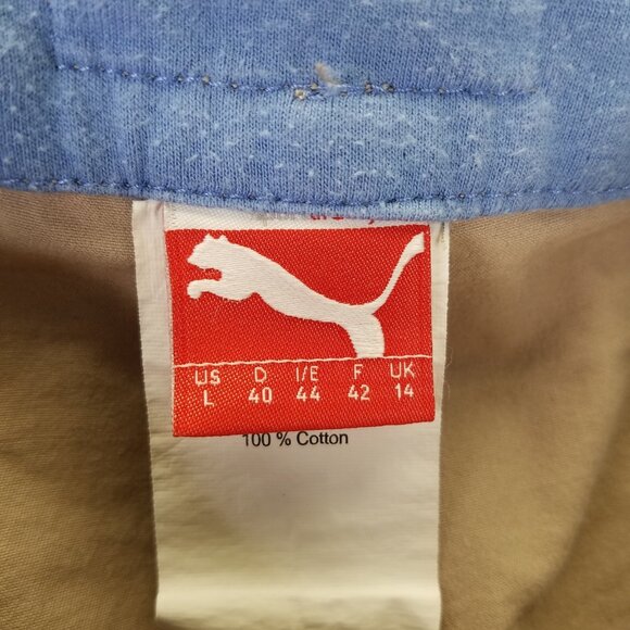 Puma Chino Pants Men's L Beige Pleated Flip Cuff Casual Trouser Stretch Cotton - Picture 12 of 16